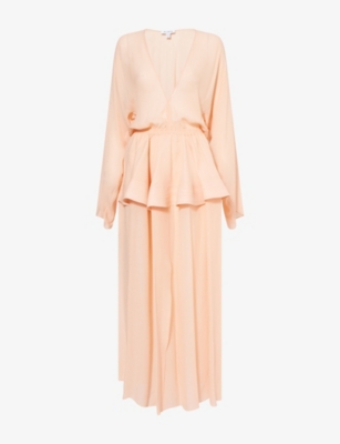 ALAIA: Cinched Plunge-V-Neck Woven Maxi Dress