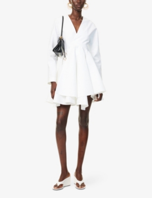 ALAIA: Spiral-Belt Pleated Cotton-Poplin Mini Dress