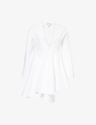 ALAIA: Spiral-Belt Pleated Cotton-Poplin Mini Dress