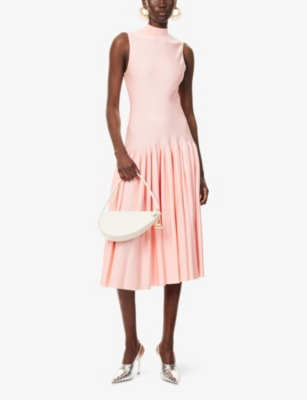ALAIA: Godet Pleated Knitted Maxi Dress