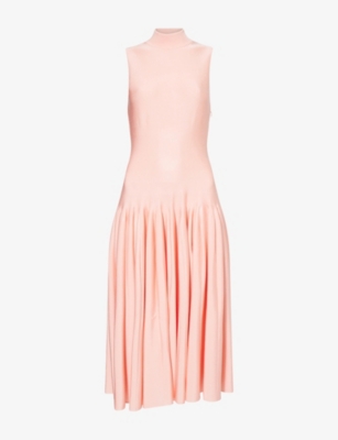 ALAIA: Godet Pleated Knitted Maxi Dress