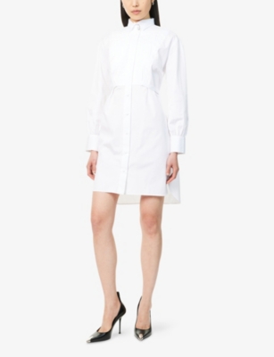 MCQUEEN: Pleat-Front Cotton Midi Shirt Dress