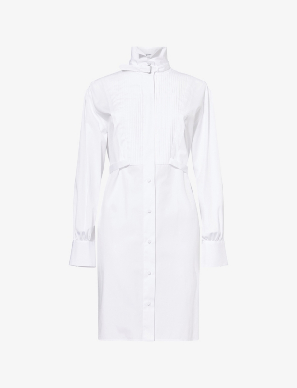 Pleat-Front Cotton Midi Shirt Dress