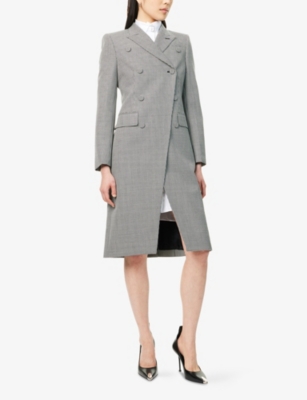MCQUEEN: Double-Breasted Check Wool Military Coat