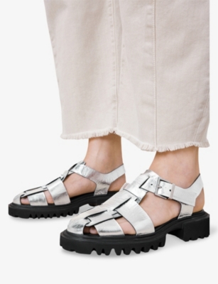Shop Allsaints Womens Silver Tess Metallic-leather Sandals Eur 39 / 6 Uk