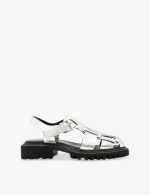 Shop Allsaints Womens Silver Tess Metallic-leather Sandals Eur 39 / 6 Uk