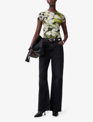 Allsaints Womens Revive Stem Gr Ellie Floral-print Mesh T-shirt In Revive Stem Gr