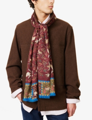 DRAKES: Unicorn-Print Wool and Silk Scarf