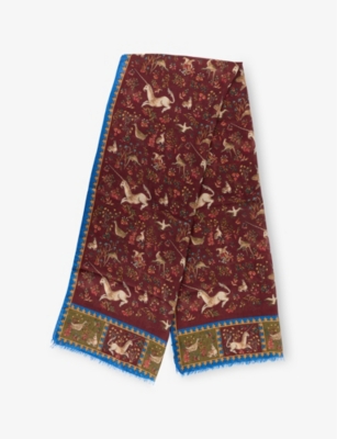 DRAKES: Unicorn-Print Wool and Silk Scarf