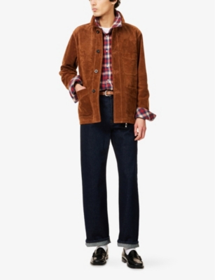 DRAKE'S MENS RUST CHORE POINTED-COLLAR SUEDE JACKET 