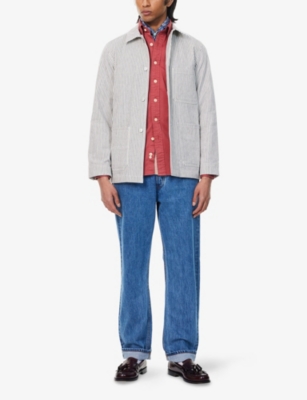 Drake's Mens Drakes Striped Patch-pocket Cotton Jacket In Ecru & Navy