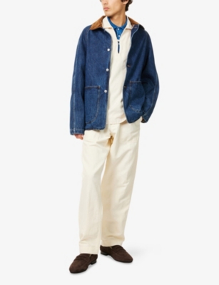 Drake's Corduroy-trimmed Indigo-dyed Denim Chore Jacket In Blue