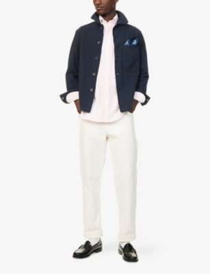 DRAKES: Ticking Striped Cotton Oxford Shirt