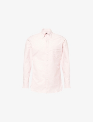 DRAKES: Ticking Striped Cotton Oxford Shirt