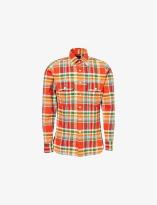 DRAKES: Ticking Check-Print Linen and Cotton Shirt