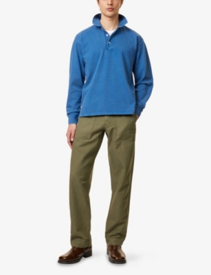 DRAKES: Long-Sleeve Cotton-Jersey Polo Shirt