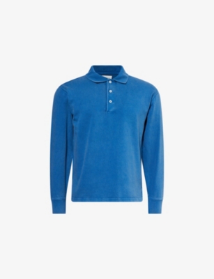 DRAKES: Long-Sleeve Cotton-Jersey Polo Shirt