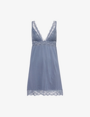 EBERJEY: Georgina Lace-Trim Stretch-Jersey Mini Slip Dress