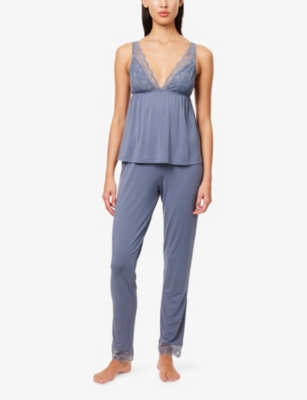 Eberjey Womens Peppercorn Georgina Lace-trim Stretch-jersey Pyjamas Xl