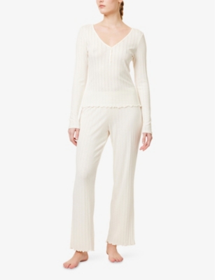 EBERJEY: Pointelle V-Neck Cotton-Blend Pyjama Top