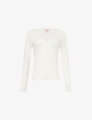 EBERJEY: Pointelle V-Neck Cotton-Blend Pyjama Top
