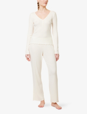 EBERJEY: Pointelle Straight-Leg Mid-Rise Cotton-Blend Pyjama Bottoms