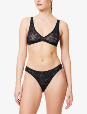 EBERJEY: Plunge-Neckline Embroidered Lace Bralette