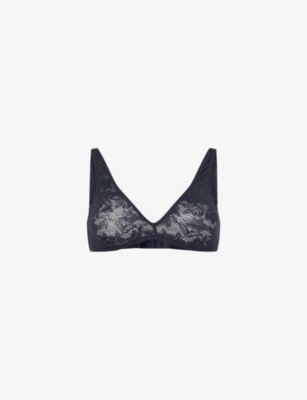 EBERJEY: Plunge-Neckline Embroidered Lace Bralette