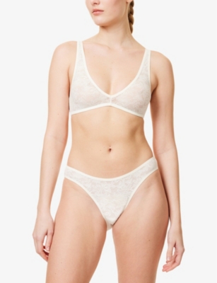 EBERJEY: Plunge-Neckline Embroidered Lace Bralette