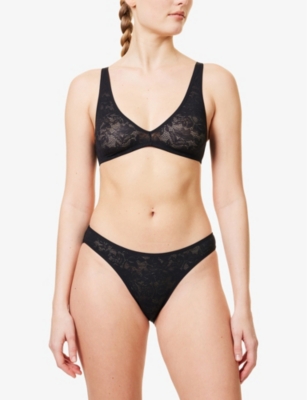 EBERJEY: Floral-Embroidery High-Leg Lace Briefs