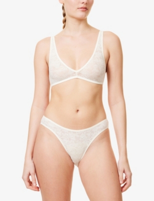 EBERJEY: Floral-Embroidery High-Leg Lace Briefs