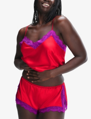 Savage X Fenty Womens  Nite Shade Lace-trim Satin Sleep Cami Top In Timeless Red