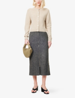 CARVEN WOMENS OAT TIE-BACK BRUSHED CASHMERE KNITTED CARDIGAN 
