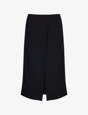 CARVEN WOMENS BLACK CROSS-FRONT WOVEN MIDI SKIRT 