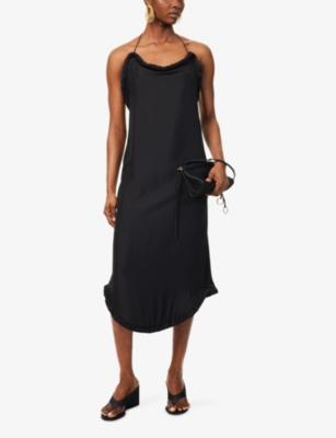 CARVEN WOMENS BLACK GATHERED-TRIM HALTER-NECK SILK MINI DRESS 