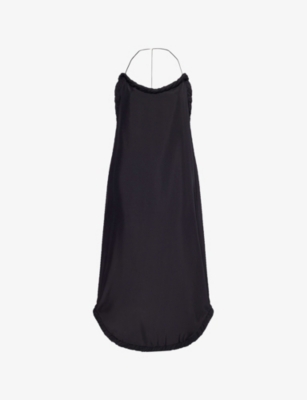 CARVEN WOMENS BLACK GATHERED-TRIM HALTER-NECK SILK MINI DRESS 