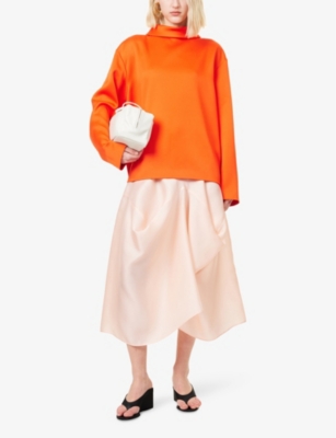 CARVEN WOMENS CARVEN HIGH-NECK RELAXED SATIN BLOUSE 