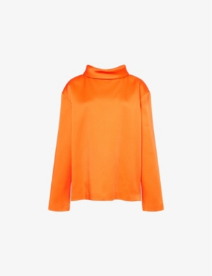 CARVEN WOMENS CARVEN HIGH-NECK RELAXED SATIN BLOUSE 