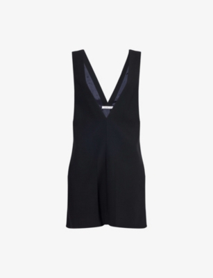 CARVEN WOMENS NAVY V-NECK SLEEVELESS STRETCH-WOOL MINI DRESS 