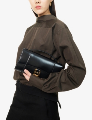 Balenciaga Women Horglss Poch Leather Handbag In Black