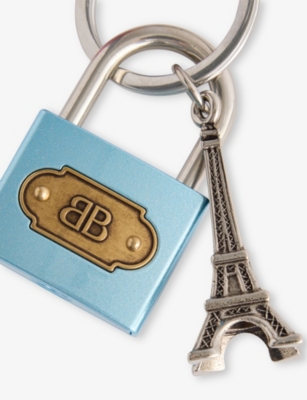 BALENCIAGA: Monogram Padlock Eiffel Tower and Embellished-Heart Metal Bag Charm