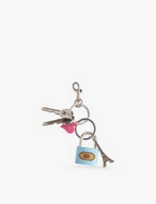 Balenciaga Womens  Monogram Padlock Eiffel Tower And Embellished-heart Metal Bag Charm