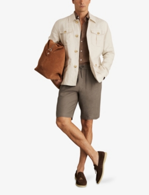 Reiss Mens Barges Drawstring Linen Shorts Mushroom Brown In Gray