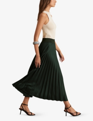 Reiss Womens Seren Pleated Woven Midi Skirt Dark Green In Green
