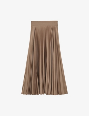 Reiss Womens Mocha Brown Seren Pleated Woven Midi Skirt