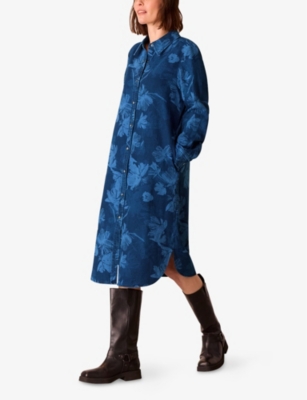 Whistles Womens Chalk-print Relaxed-fit Denim Shirt Dress Blue In Blue