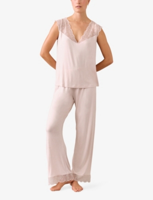 THE WHITE COMPANY: Lace-Trim Sleeveless Stretch-Jersey Pyjamas