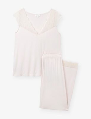 THE WHITE COMPANY: Lace-Trim Sleeveless Stretch-Jersey Pyjamas