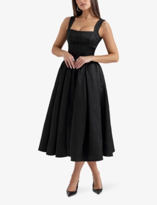 Shop House Of Cb Womens  Isabeau Square-neck Satin Midi Dress In Black