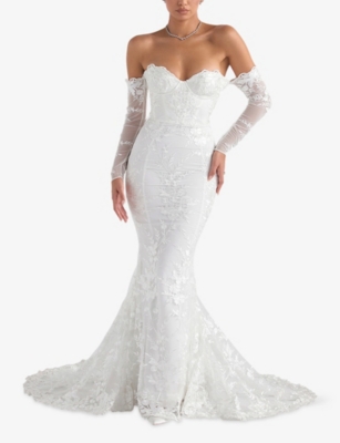 House Of Cb Womens White Isabelle Floral-lace Bridal Gown Xs In White